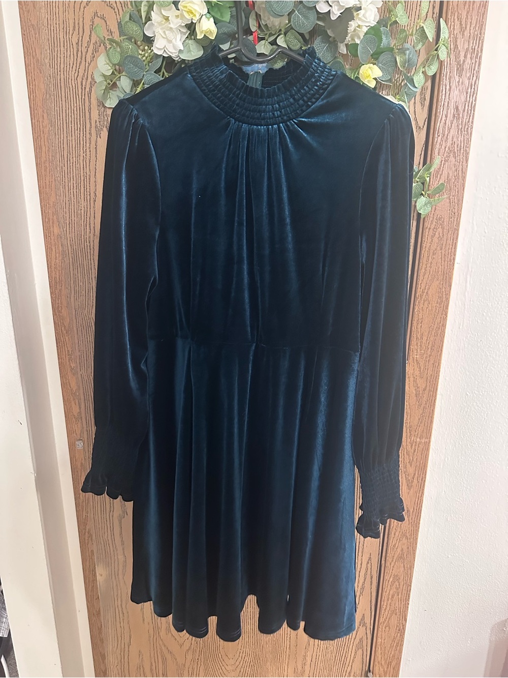 Baltic Born Teal Velvet Dress with Smocked Collar